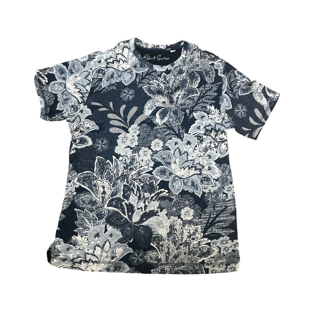 Robert Graham mens Navy blue and white floral 100% cotton short sleeve t-shirt M
